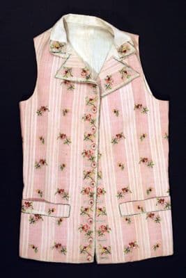 Pale Pink Cotton Gentleman's Waistcoat with Green Cream Details