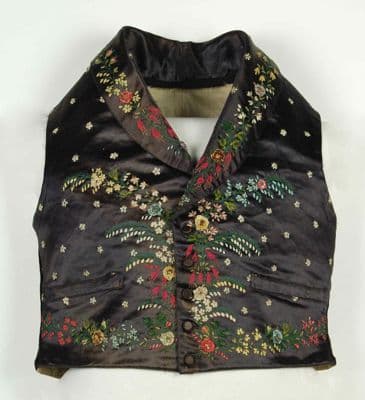 Black Silk Embroidered Floral Waistcoat