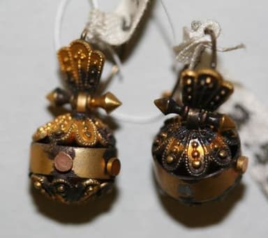 Bronze Metal Drop Earrings with Glass Beads