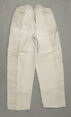 Cream Cotton Linen Blend Straight Work Trousers