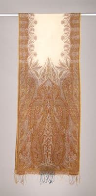 Cream Wool Paisley Stole with Brown Accents