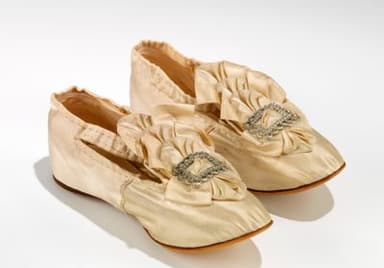 Cream Silk Satin Evening Slippers with Rosettes