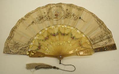 Cream Silk Folding Hand Fan with Gold Floral