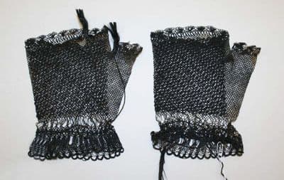 Black Silk Net Fingerless Mitts White Trim