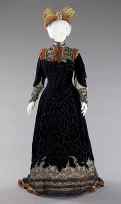 Black Silk Velvet Afternoon Ensemble with Gold Trim