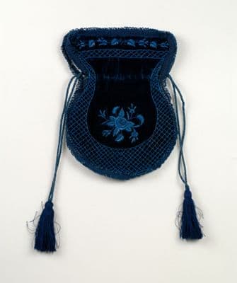 Navy Blue Silk Velvet Drawstring Reticule Pouch