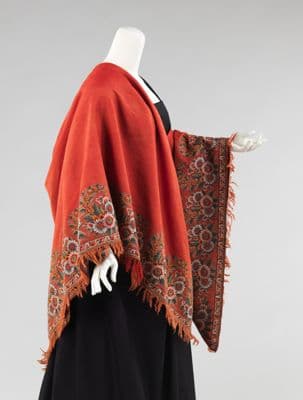 Red Wool Paisley Shawl with Black Cream