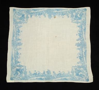 Cream Linen Handkerchief with Blue Printed Border