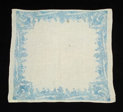 Cream Linen Handkerchief with Blue Printed Border