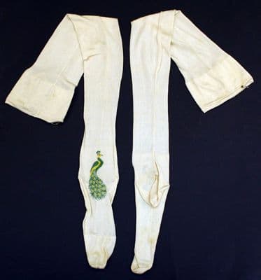 Cream Silk Stockings with Embroidered Peacock Motifs