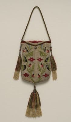 Sage Green Cotton Drawstring Purse with Silk Embroidery