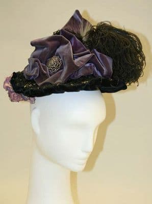 Deep Purple Silk Taffeta Feathered Evening Hat