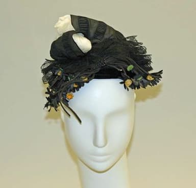 Black Silk Velvet Bonnet with Feather Trim