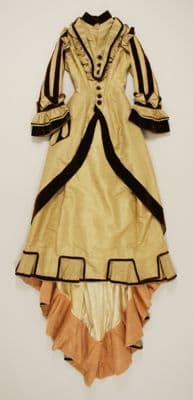 Golden Yellow Silk Taffeta Bustle Dress with Train