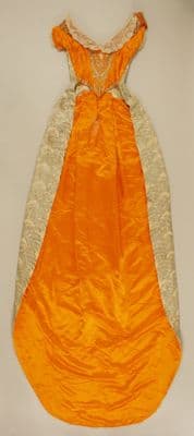Bright Orange Silk Brocade Court Mantua Gown