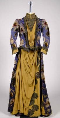 Purple Gold Silk Brocade Bustle Afternoon Dress
