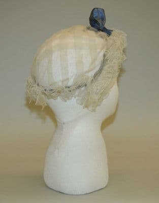 White Cotton Morning Cap with Gathered Ruffles