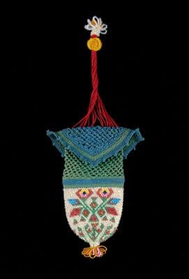 Turquoise Beaded Cotton Reticule with Silk Cord
