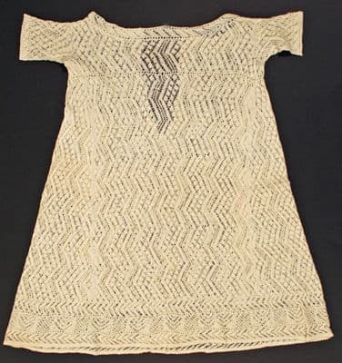 Cream Linen Chemise Dress with Chevron Embroidery