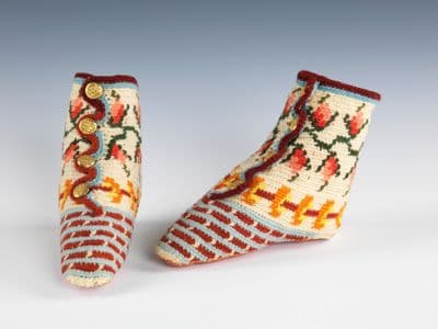 Hand-Knitted Wool Bootees with Colorwork Patterns