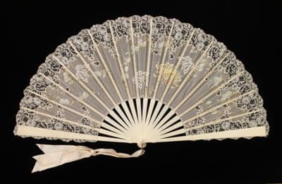 Cream Silk Folding Fan with Lace Applique