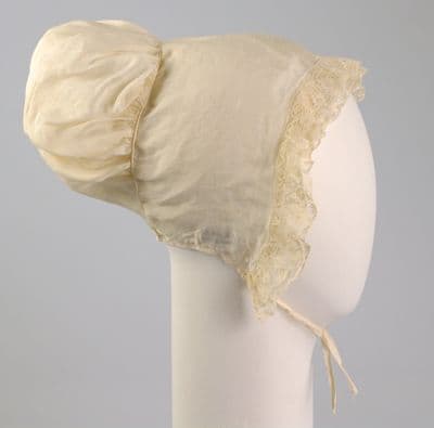 Cream Linen Nightcap with Gathered Crown