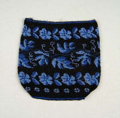 Navy Blue Glass Beaded Drawstring Pouch