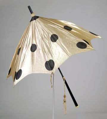 Cream Silk Parasol with Black Polka Dots