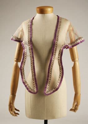 Cream Piña Cloth Fichu with Burgundy Purple Accents