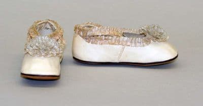 Cream Silk Ballet Slippers with Gold Trim