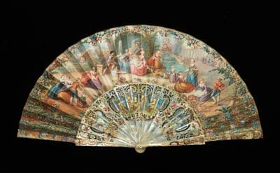 Mother-of-Pearl Folding Fan with Painted Paper Leaf