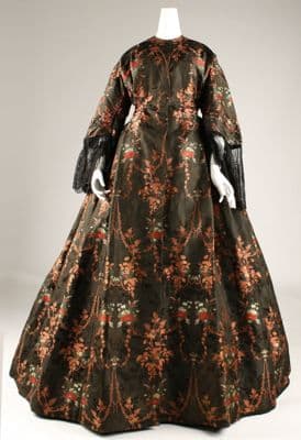 Dark Brown Silk Brocade Victorian Bustle Dress