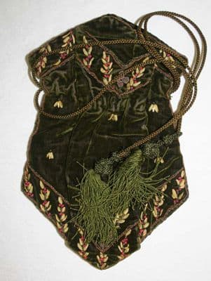 Forest Green Silk Velvet Drawstring Reticule