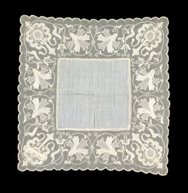White Linen Handkerchief with Embroidered Border
