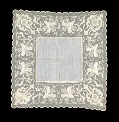 White Linen Handkerchief with Embroidered Border