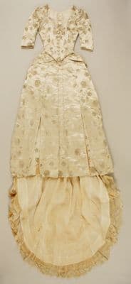 Cream Silk Brocade Bustle Ball Gown