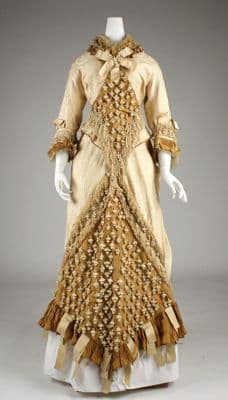 Cream Silk Taffeta Dress with Golden Brown Lattice