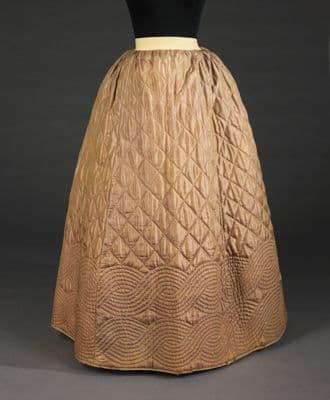 Tan Quilted Silk A-Line Petticoat