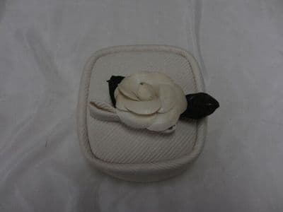 Cream Silk Structured Pillbox Hat with Black Trim