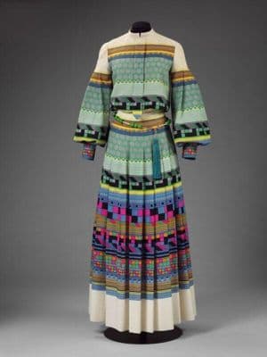 Sage Green Geometric Print Wool Etamine Maxi Dress