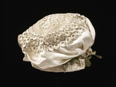 Ivory Silk Satin Turban Hat with Flowers