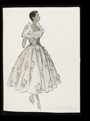 Cream and Black Silk Taffeta Cocktail Dress