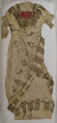 Pale Gold Satin Afternoon Dress with Gilt Embroidery