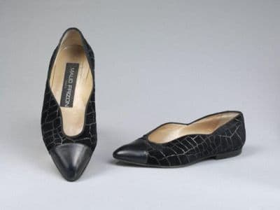 Black Suede Mock Crocodile Pointed Toe Flats