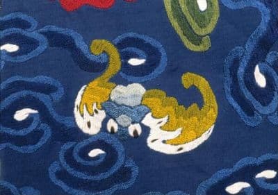 Navy Blue Silk Robe with Gold Dragon Embroidery