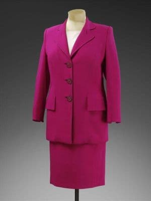 Fuchsia Pink Wool Skirt Suit with Artisan Buttons