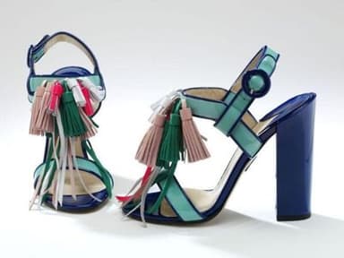 Navy Blue Patent Leather Strappy Block Heel Sandals