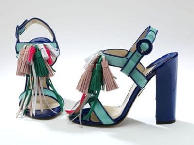 Navy Blue Patent Leather Strappy Block Heel Sandals