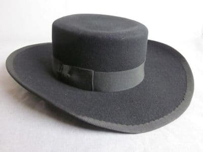 Charcoal Gray Wool Felt Flat Crown Wide Brim Hat