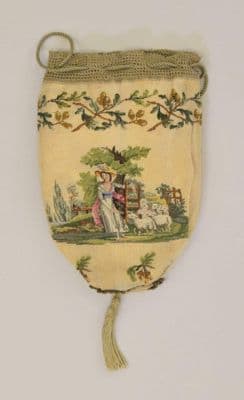 Cream Silk Canvas Embroidered Drawstring Reticule